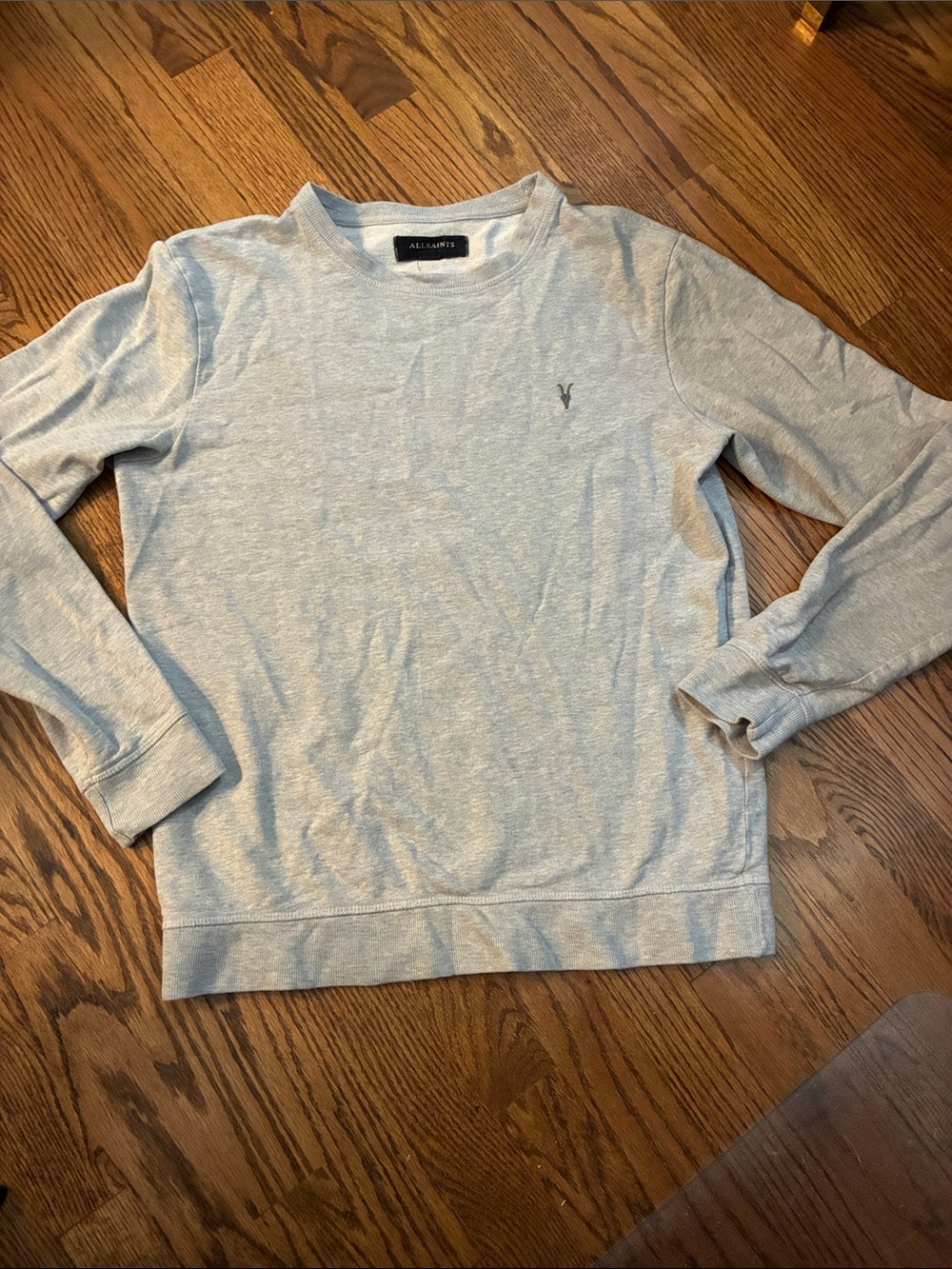 All Saints Raven Men's Small Light Gray Crew Neck Pullover Sweatshirt